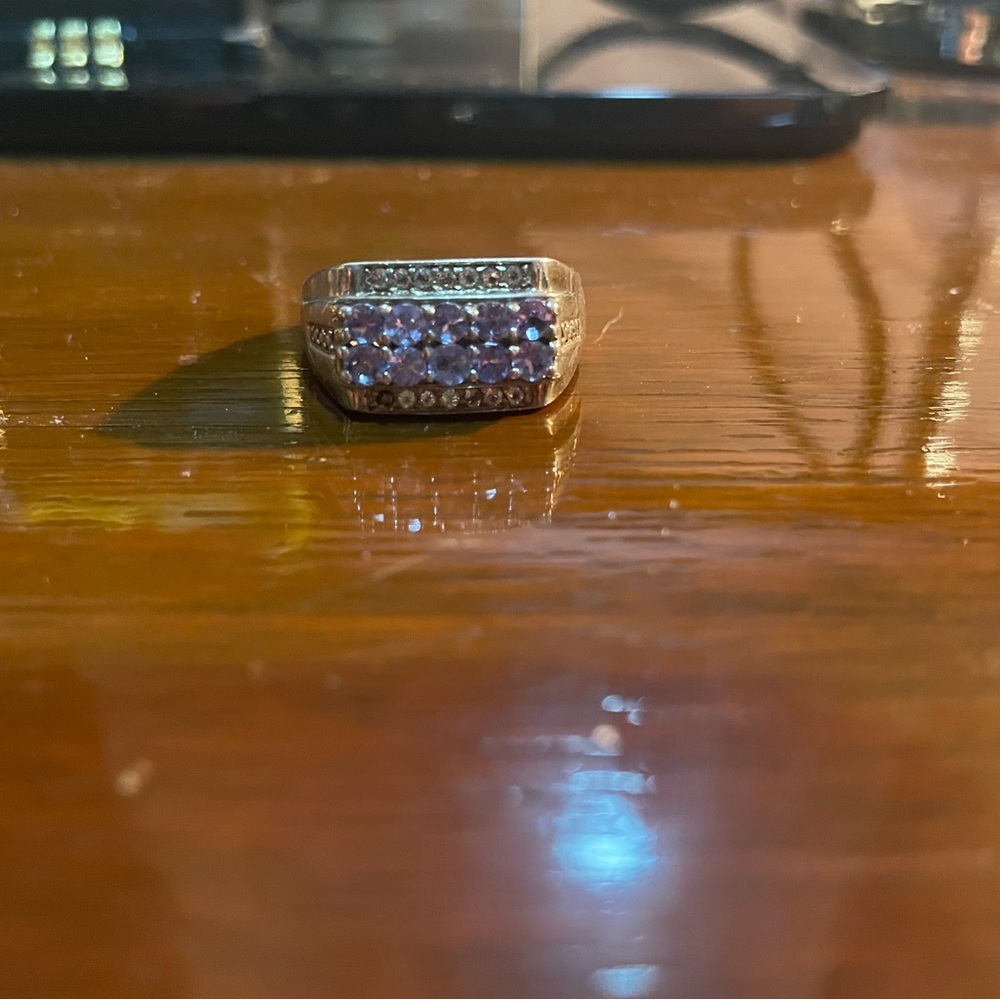 Chuck Clemency Sterling Silver Round Cut Tanzanite & Spinel Ring Size 10.75